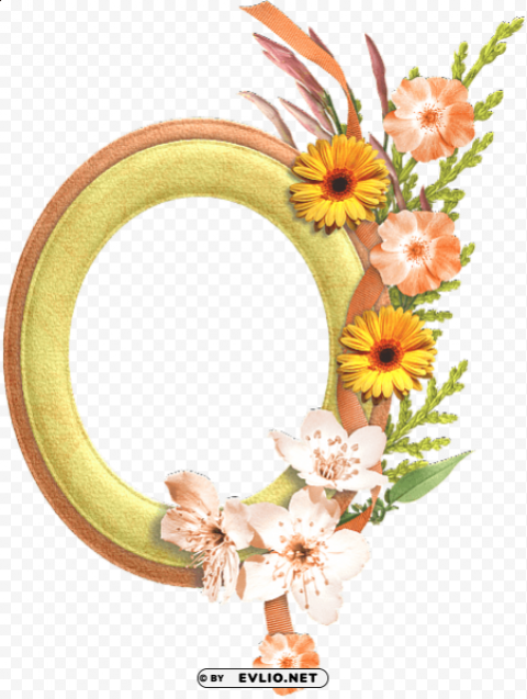 oval yellow frame with flowers Transparent PNG Isolated Artwork