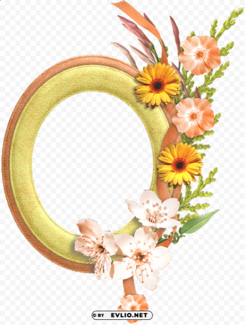 Oval Yellow Frame With Flowers Transparent PNG Isolated Artwork