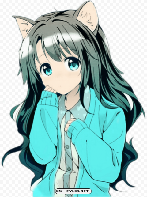 anime girl cat kawaii Isolated Character with Clear Background PNG