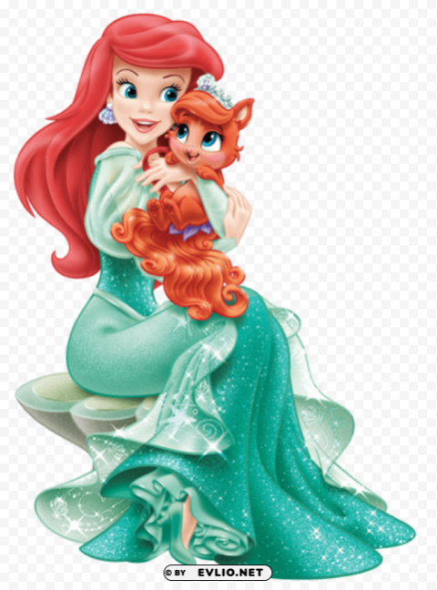 disney princess ariel with cute kitten transparent Isolated Subject on HighQuality PNG