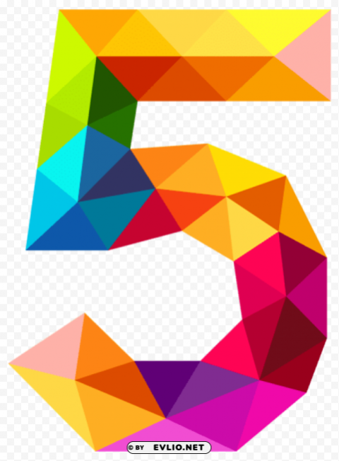 colourful triangles number five Isolated Item in Transparent PNG Format