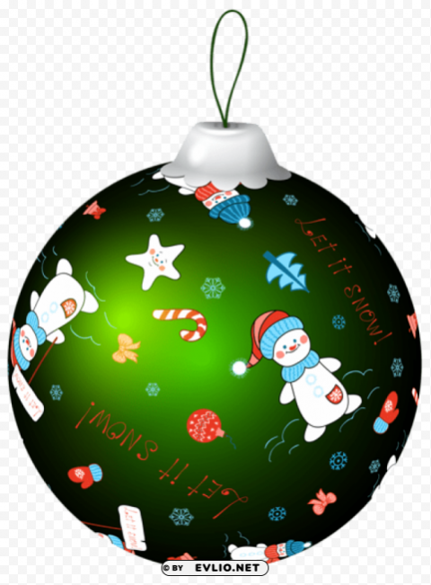 green christmas ball with snowman Clean Background Isolated PNG Image