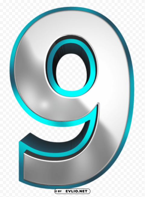 metallic and blue number nine PNG with Isolated Object