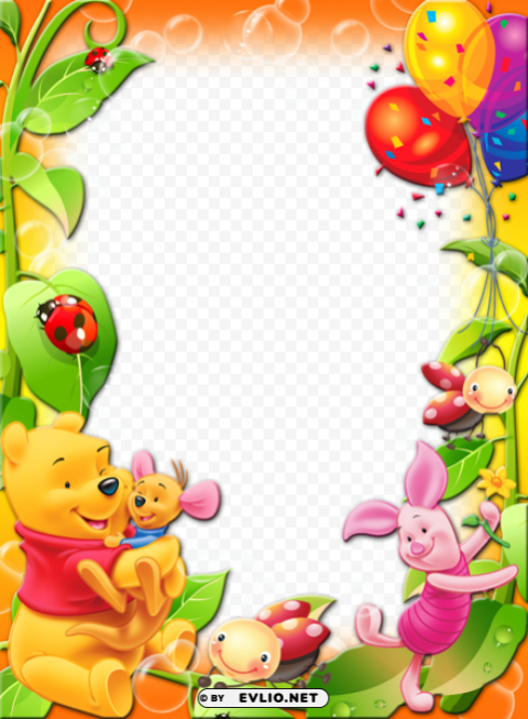 winnie the pooh with balloons kidsphoto frame Isolated Artwork in HighResolution PNG