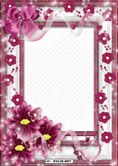 beautiful flower frame with pink bow Transparent Background PNG Isolated Illustration