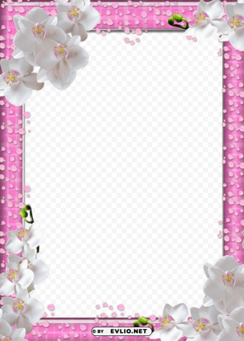 cute pink photo frame with white flowers PNG files with transparent elements wide collection