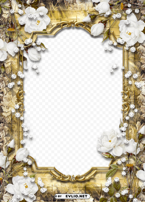 gold frame with diamonds and roses PNG files with transparency