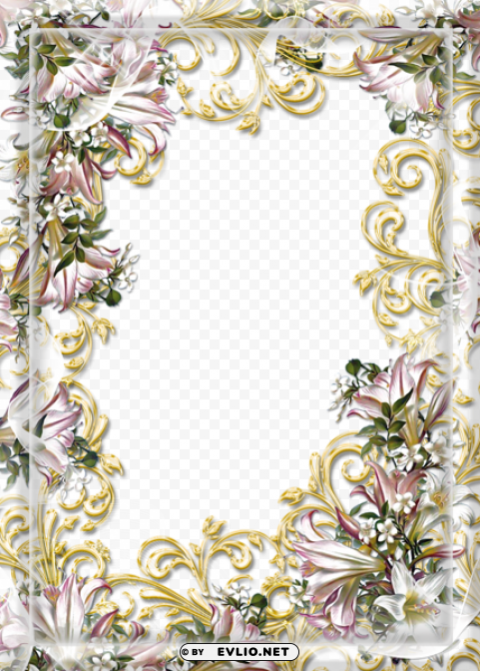 Photo Frame With Flowers PNG Image With Clear Isolation