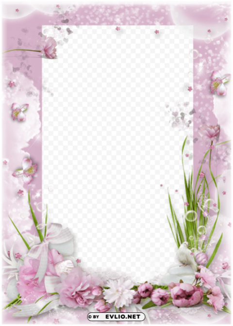 pink transparent frame with pink flowers PNG images with high transparency