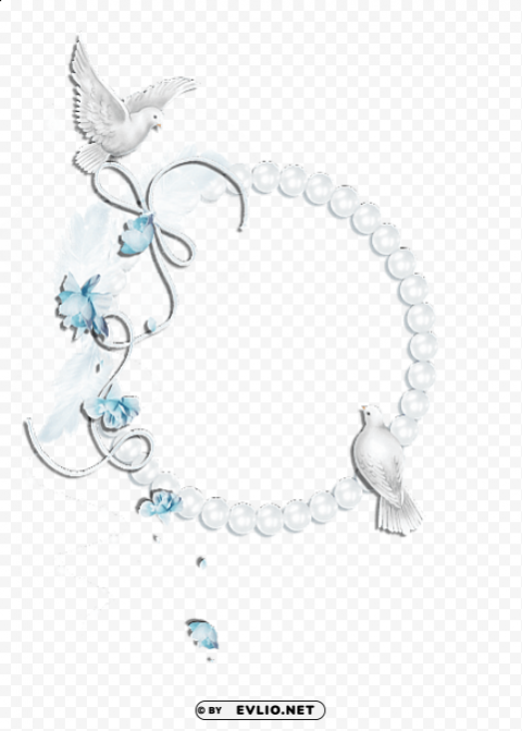 white round transpare frame with pearls and doves Transparent PNG graphics library