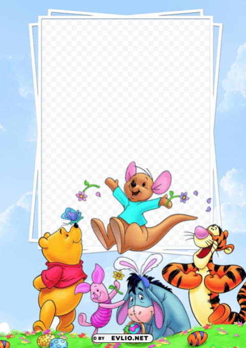 cute frame with winnie the pooh and friends HighResolution PNG Isolated Artwork