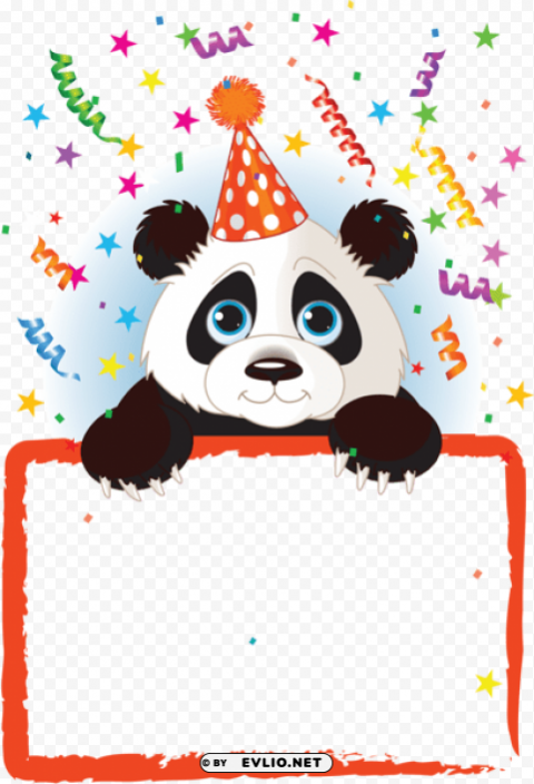 kids panda party red frame PNG images with alpha background