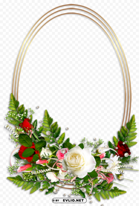 oval transparent photo frame with flowers Clear Background PNG Isolated Design Element
