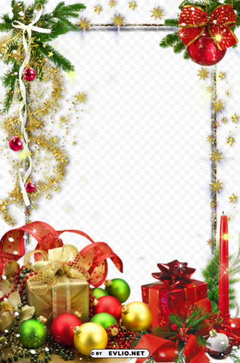 transparent christmas holiday photo frame PNG with Isolated Transparency