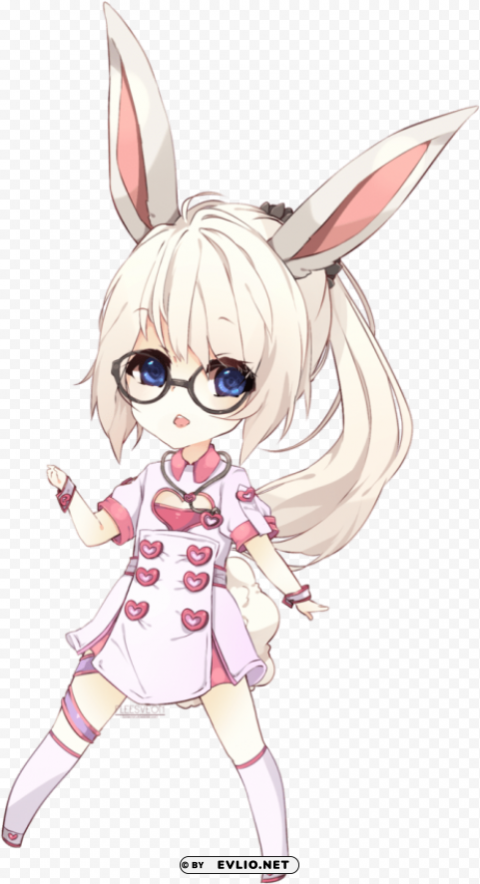 hinh anime bunny chibi Isolated Character in Clear Background PNG