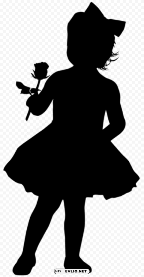 Little Girl With Rose Silhouette PNG Graphic With Transparent Isolation