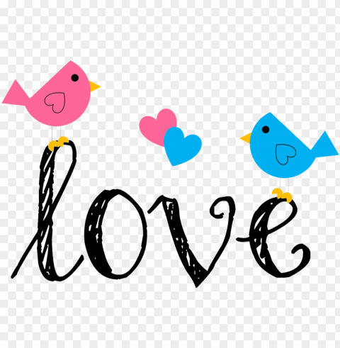 Two birds with a word of love between them PNG files with alpha channel