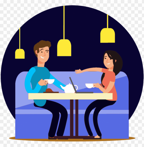 01 - coffee shop couple illustratio Transparent PNG Isolated Item with Detail