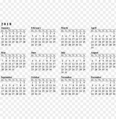 1050 x 665 16 - 12 month printable year calendar 2018 ClearCut Background Isolated PNG Art