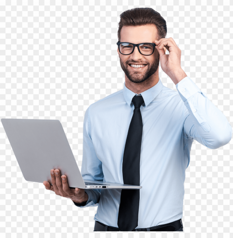 12 tips every it guy should know - man with laptop Isolated Subject on Clear Background PNG