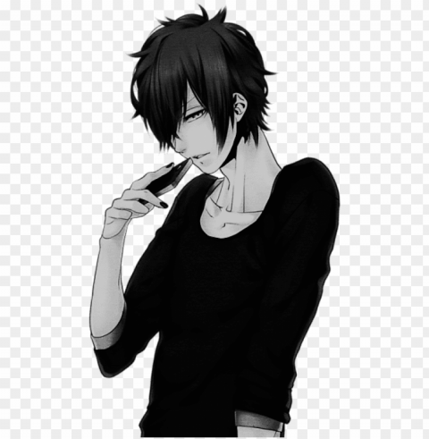 15 black hair and clothes anime guy - brown hair anime male Transparent PNG images for graphic design