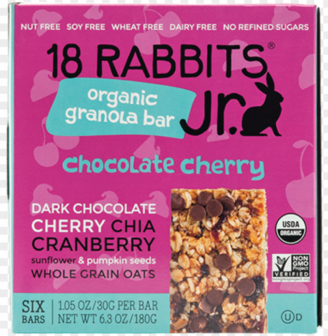 18 rabbits jr - 18 rabbits - organic granola jr bar chocolate cherry Isolated Item on Transparent PNG PNG transparent with Clear Background ID ac02a261