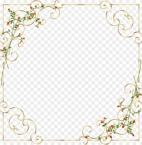 19 - Flower Gold Frame Clean Background PNG Isolated Art