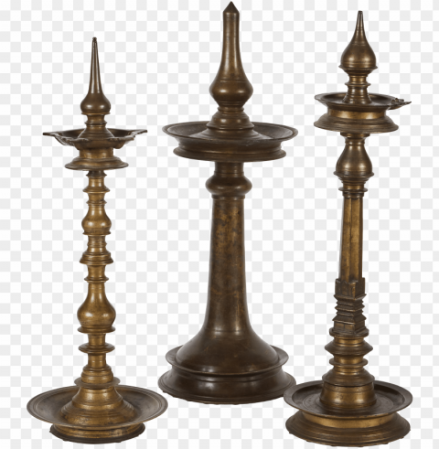 19th century bronze indian temple oil lamp on decaso - indian temple candle holders Isolated Character with Transparent Background PNG