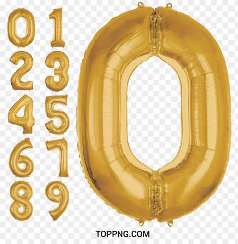 Numbers Balloon Gold Color PNG Files With No Background Free