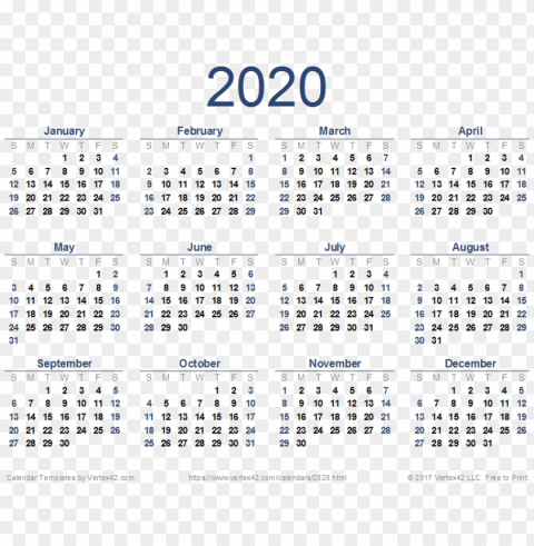 2020 calendar download image - free printable 2020 calendar PNG images with transparent overlay