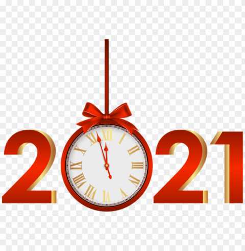 2021 with clock red Isolated Graphic Element in Transparent PNG