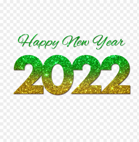 2022 yellow gold & green happy new year glitter Isolated Illustration on Transparent PNG