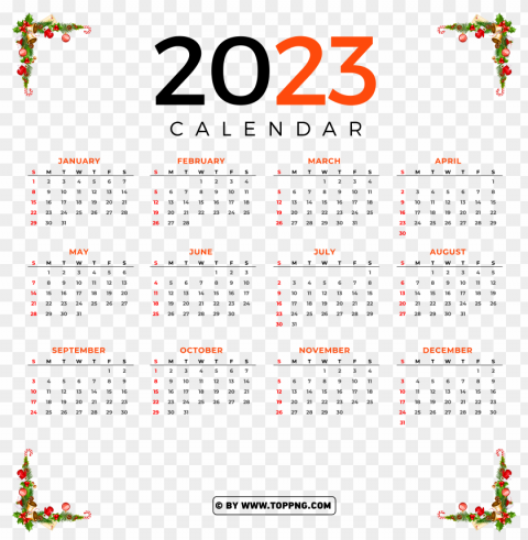 2023 calendar with christmas border free download PNG with no background diverse variety