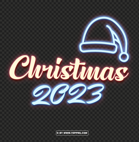 2023 christmas with santa claus hat neon style Transparent background PNG artworks