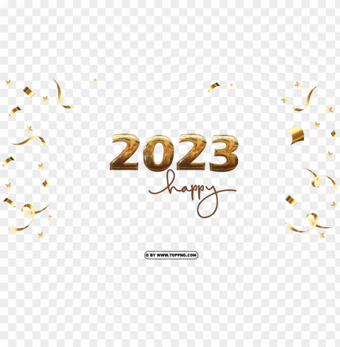 2023 happy luxury premium golden glass PNG Isolated Illustration with Clarity