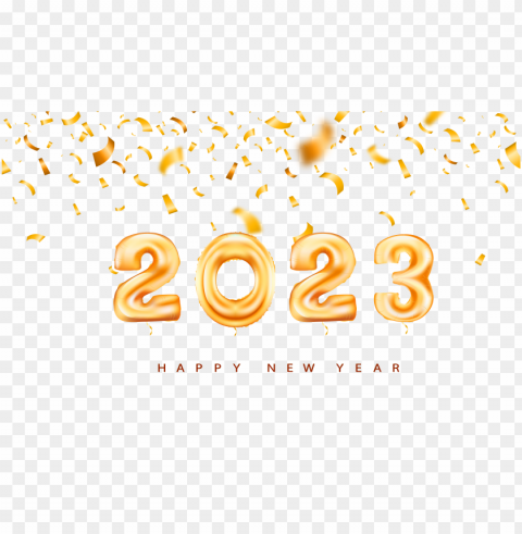 2023 happy new year gold balloon design with confetti hd PNG images with alpha background