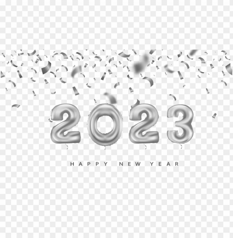 2023 happy new year silver balloon design with confetti hd PNG images with alpha channel selection