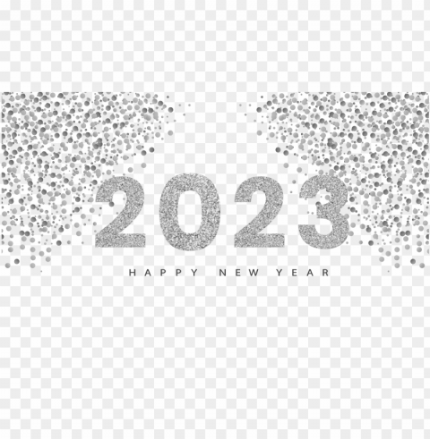 2023 happy new year silver glitter design with confetti hd PNG images with alpha mask