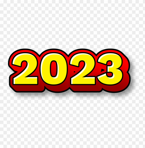 2023 with yellow and red superhero text Clear Background PNG Isolated Design Element
