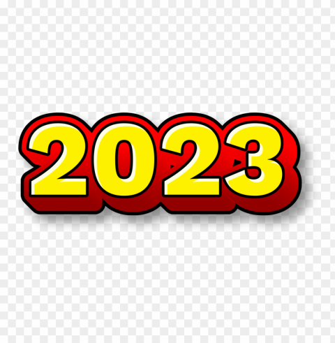 2023 With Yellow And Red Superhero Text Clear Background PNG Isolated Design Element