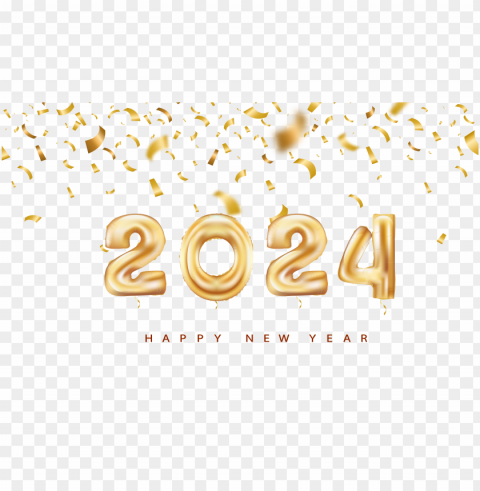 2024 happy new year gold balloon design with confetti hd PNG images with alpha transparency bulk