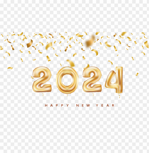 2024 Happy New Year Gold Balloon Design With Confetti Hd PNG Images With Alpha Transparency Bulk