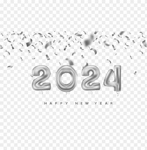 2024 happy new year silver balloon design with confetti hd PNG images with alpha transparency free - Image ID 21e3d019