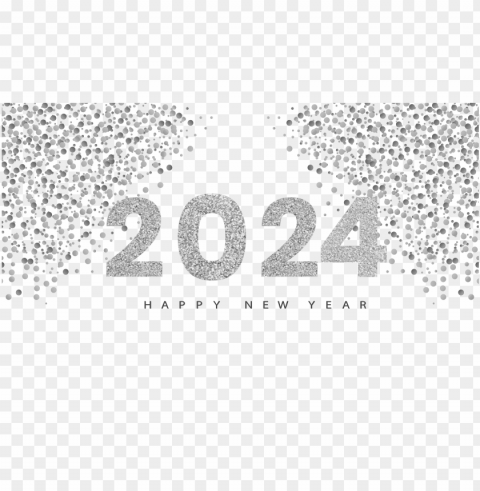 2024 happy new year silver glitter design with confetti hd PNG images with alpha transparency layer