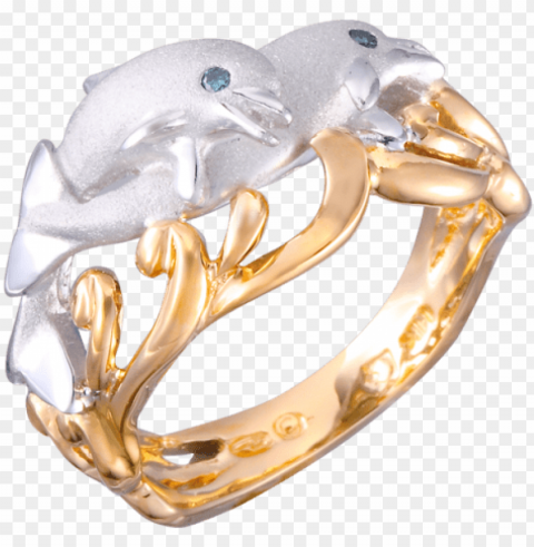 20mm 14k two tone flipping couple dolphin ring with - ri PNG images for editing