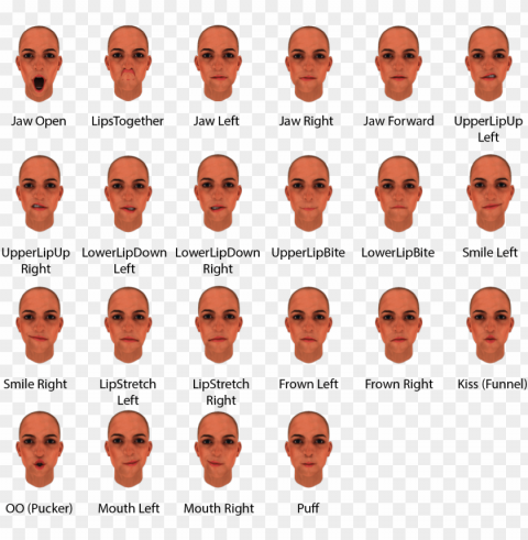 22 facial expressions in binaryvr sdk - face expression types PNG files with clear background variety