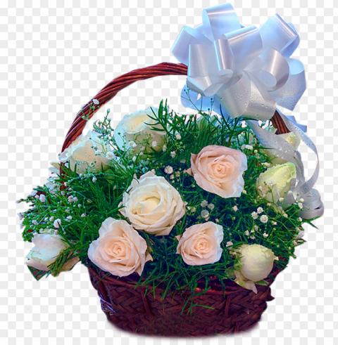 24 white roses basket - rose Isolated Artwork in Transparent PNG