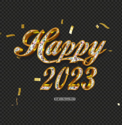 3d diamond happy 2023 with confetti streamers HighResolution PNG Isolated on Transparent Background
