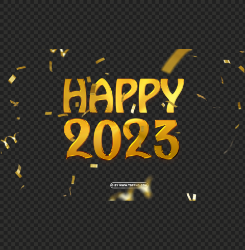 3d happy 2023 with gold confetti floating with HighQuality Transparent PNG Isolated Object