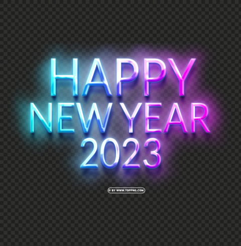 3d happy ner year 2023 with neon light Isolated Artwork on Clear Transparent PNG